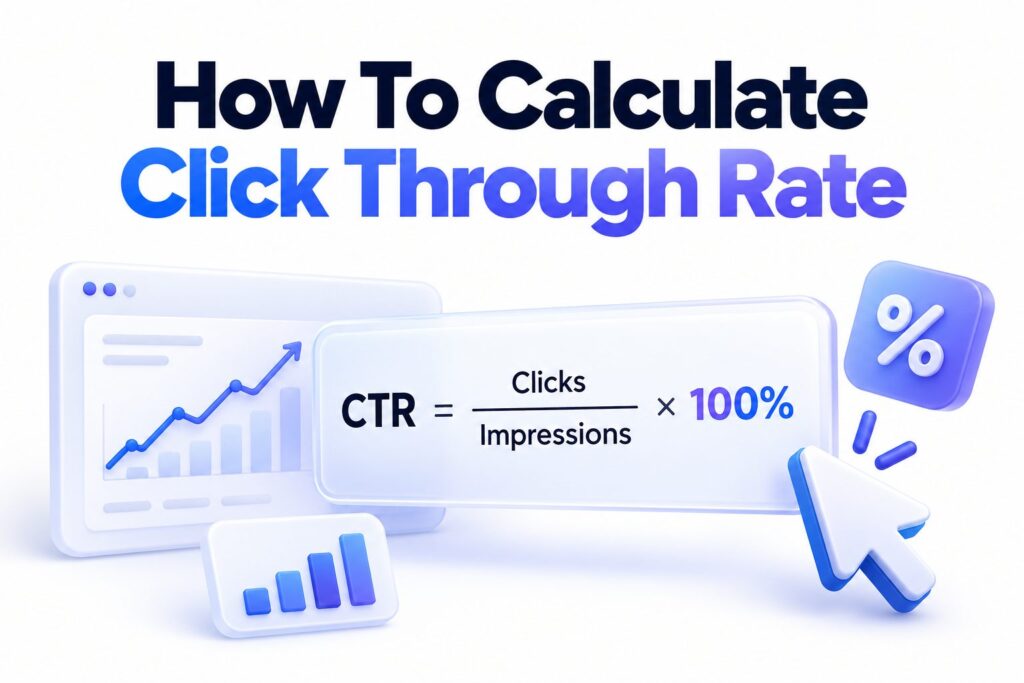 Click-through rate formula showing clicks divided by impressions multiplied by 100