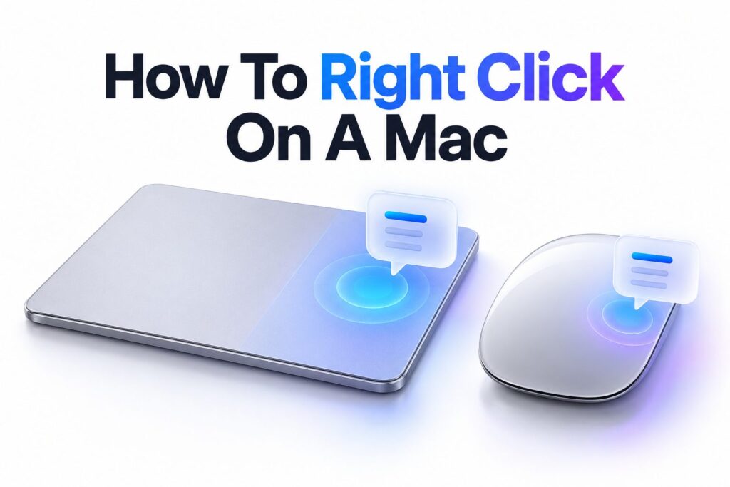 Hand right-clicking on a Mac trackpad to open a context menu